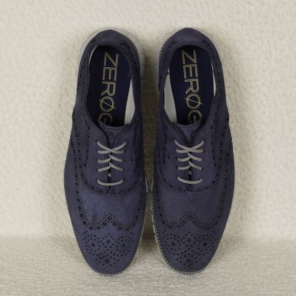 Cole Haan ZEROGRAND Wingtip Suede Oxford Shoes Mens 10.5 Blue Lace-Up Leather - Picture 11 of 13